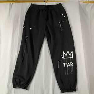 Rome Pays Off‎ Sweatpants Mens 2XL Black Basquiat Crown Paint Splatter Joggers